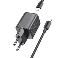 Įkroviklis Hoco USB-C QC PD 20W + kabelis USB-C į Lightning N40 juodas