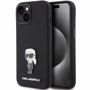 Karl Lagerfeld Silicone Ikonik Metal Pin case for iPhone 15 Plus / 14 Plus black