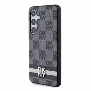 DKNY Leather Checkered Mono Pattern & Printed Stripes Чехол для Samsung Galaxy S24 - чёрный