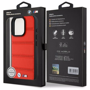 BMW M perforuotos ir siūtos linijos magnetinis dėklas telefonui iPhone 16 Pro Max - raudonas