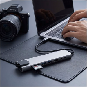 Tech-Protect HB09 USB šakotuvas 8in1 TYPE-C + USB-A 3.0 + USB-C 3.0 + HDMI 4K 60HZ + SD/TF + PD100W + RJ45 1000 MB/S - pilkas