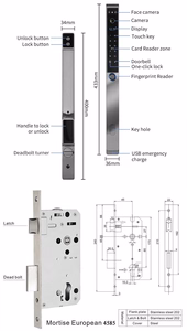 Išmanioji spyna, Tuya, su veido atpažinimu, pirštų antspaudų skaitytuvu (dešinė, į vidų)