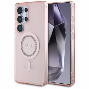 Guess Krištolai Spausdintas Klasikinis Logotipas Magnetinis Samsung Galaxy S25 Ultra Dėklas rožinė