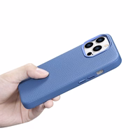 iCarer Litchi Premium odinis dėklas iPhone 14 Pro Max Magnetinis odinis dėklas su MagSafe Šviesiai mėlynas (WMI14220712-LB)