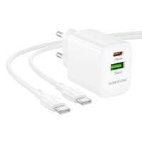 Įkroviklis Borofone BN29 30W USB-C/USB-A + USB-C to USB-C cable 1.0m baltas