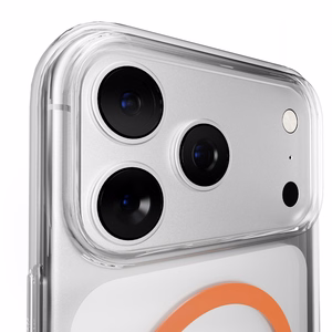 Puro Lite Mag TPU+PC dėklas telefonui suderinamas su MagSafe iPhone 17 Pro Max - skaidrus su oranžiniu žiedu