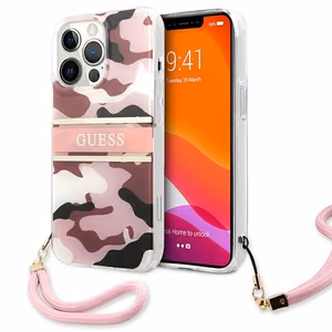 Guess GUHCP13LKCABPI iPhone 13 Pro / 13 6.1" rožinis/rožinis kietas dėklas Camo Strap Collection