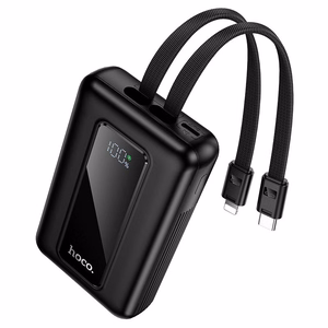 Hoco J162 išorinė baterija su integruotais USB-C ir Lightning laidais, 10000 mAh, QC, PD, 22,5 W, juoda