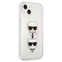 Karl Lagerfeld Glitter Karl's & Choupette Head Dėklas iPhone 13 mini - sidabrinis