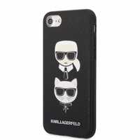 Karl Lagerfeld KLHCI8SAKICKCBK iPhone 7/8 / SE 2020 / SE 2022 juodas/juodas kietas dėklas Saffiano Karl&Choupette Galva