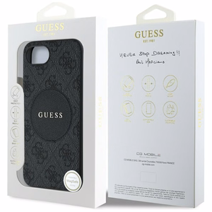Guess 4G Circle Classic Logo Magnetinis dėklas telefonui iPhone 16e - juoda