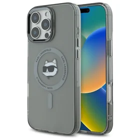 Karl Lagerfeld IML Metalinis Choupette Head Magnetinis dėklas telefonui iPhone 16 Pro - juodas