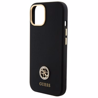Guess silikoninis Logo Strass 4G dėklas telefonui iPhone 15 - juodas
