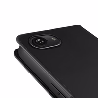 Puro ekologiškos odos dėklas iPhone 16E su horizontaliu atvartu, 2 kortelių lizdais ir banknotų kišene, juodas