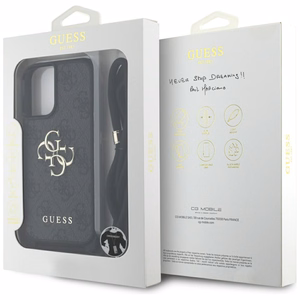 Guess 4G Big Logo Cord Stap dėklas telefonui iPhone 16 Plus - juodas