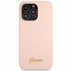 Dėklas Guess GUHCP13XLSLMGLP iPhone 13 Pro Max 6.7" šviesiai rožinė/šviesiai rožinė kietas dėklas Silikoninis Užrašas Auksinis Logotipas