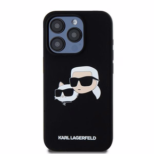 Karl Lagerfeld silikoninis Karl&Choupette magnetinis dėklas telefonui iPhone 15 Pro - juodas