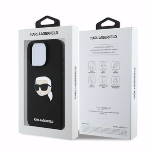 Dėklas telefonui Karl Lagerfeld Silikoninis Karl Head Print MagSafe iPhone 16 Pro Max - juodas
