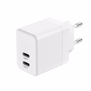 Crong Ultra Compact GaN sieninis įkroviklis, 2 × USB-C, 35 W, PD 3.0, PPS, baltas