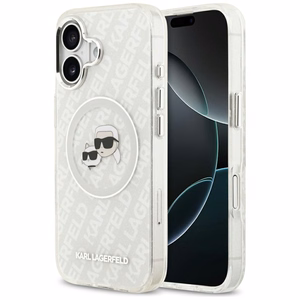 Karl Lagerfeld IML Glitter Karl & Choupette Heads Logo MagSafe iPhone 17 Case - Gray
