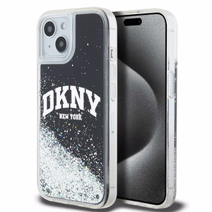DKNY skystojo blizgučio didelio logotipo dėklas telefonui iPhone 15 Plus / 14 Plus - juodas