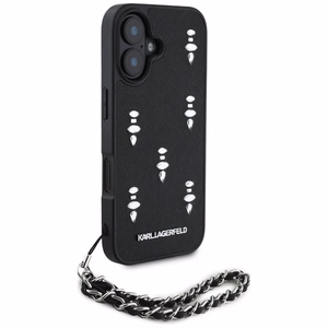 Karl Lagerfeld Saffiano Crystals su grandine dėklas telefonui iPhone 16 - juodas