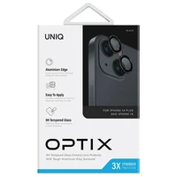 Uniq Optix stiklinis aliuminio kameros objektyvo apsauginis stiklas iPhone 14 / 14 Plus kameros objektyvui su aplikatoriumi - juodas