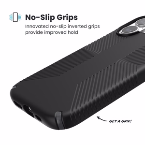 Speck Presidio2 Grip MagSafe dėklas, skirtas iPhone 17 (juodas / Slate Gray / baltas)