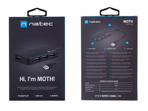 NATEC šakotuvas USB 3.0 Moth (4 prievadai, juodas)
