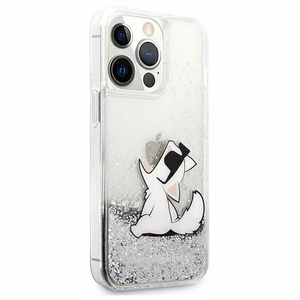 Karl Lagerfeld Skystas blizgučiai Choupette Fun dėklas telefonui iPhone 13 Pro Max 6.7" - sidabrinis