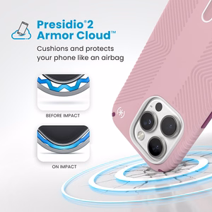 Speck Presidio2 Grip ClickLock & MagSafe dėklas, skirtas iPhone 16 Pro, „Wednesday Pink“ / „Boysenberry Purple“ / baltas