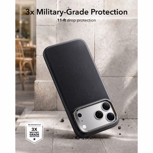 ESR Leather dėklas, skirtas iPhone 18 Pro / 17 Pro, su stovu, suderinamas su MagSafe – juodas