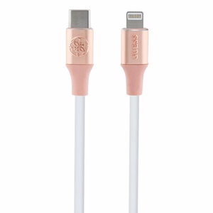 "Guess Ebossed" logotipas USB-C / "Lightning" 1,5 m greito įkrovimo kabelis - rožinis