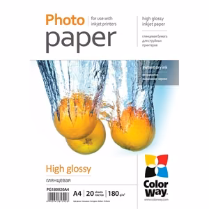 ColorWay PG180020A4 – white glossy photo paper, 180 g/m², A4, 20 sheets