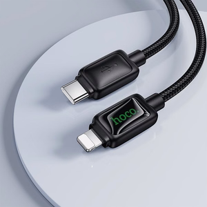 Kabelis su skystųjų kristalų ekranu USB C-Lightning Hoco PD 30W 1,2 m U146 juodas