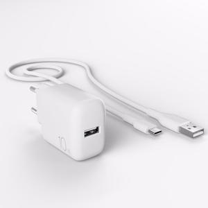 Puro PROLITE 10W USB-A sieninis įkroviklis + USB-A - USB-C kabelis 1.2m - baltas