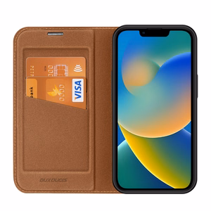 Dux Ducis Skin X2 dėklas telefonui iPhone 14 Plus su magnetine uždanga rudas