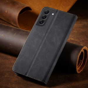 Magnet Fancy dėklas telefonui Samsung Galaxy S22+ (S22 Plus) su pinigine ir kortelių laikikliu, juodas