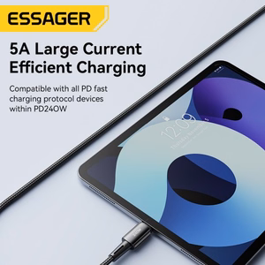 USB laidas Essager Ultra tamsiai pilkas Type-C / Type-C 200cm (iki 240W!!!)