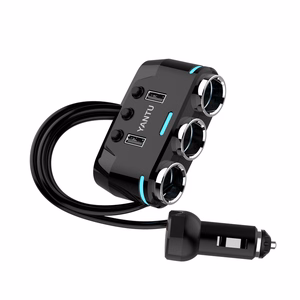 Automobilio cigarečių degiklio lizdo daliklis B39 Type C - 3 lizdai + 2xUSB - 2,1A 100W su ekranu ir laidu