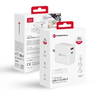 FORCELL F-ENERGY TFK-TC-45WPDAC kelioninis įkroviklis 3in1 Type C + USB A PD QC4.0 3A 45W su keičiamais kištukais (EU / UK / US) baltas