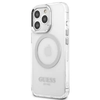 Guess Metal Outline Magnetinis MagSafe dėklas telefonui iPhone 13 Pro / iPhone 13 - sidabrinis