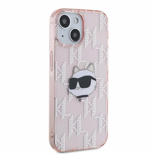 Karl Lagerfeld IML Choupette galvos ir monogramos dėklas iPhone 14 / 15 / 13 - rožinė