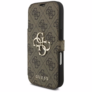 Guess Book 4G Metal Logo atverčiamas dėklas, skirtas iPhone 18 Pro / 17 Pro, rudas