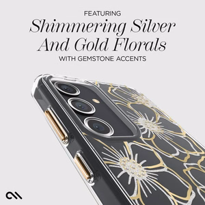 Case-Mate Floral Gems dėklas, skirtas Samsung Galaxy S24, aukso spalvos
