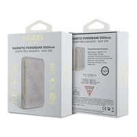 Guess indukcinė 15W GUPB5FP4EMGP 5000mAh išorinė baterija rožinė/rožinė 4G odinis metalinis logotipas MagSafe
