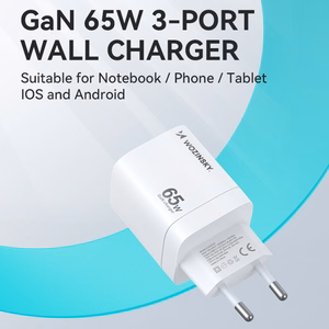Wozinsky CGWCW 65W GaN sieninis įkroviklis USB-A / 2 x USB-C - baltas