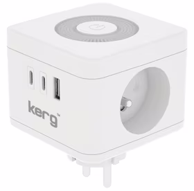 KERG Smart 2 lizdų maitinimo kubas + USB-A + USB-C įkroviklis + LED lempa 16A/250V~ baltas