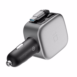 Cuktech CC903P 100W Car Charger with Display and 70cm Retractable USB-C Cable - Gray