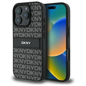 DKNY tekstūrinio rašto dryžuotas dėklas telefonui iPhone 16 Pro Max - juodas